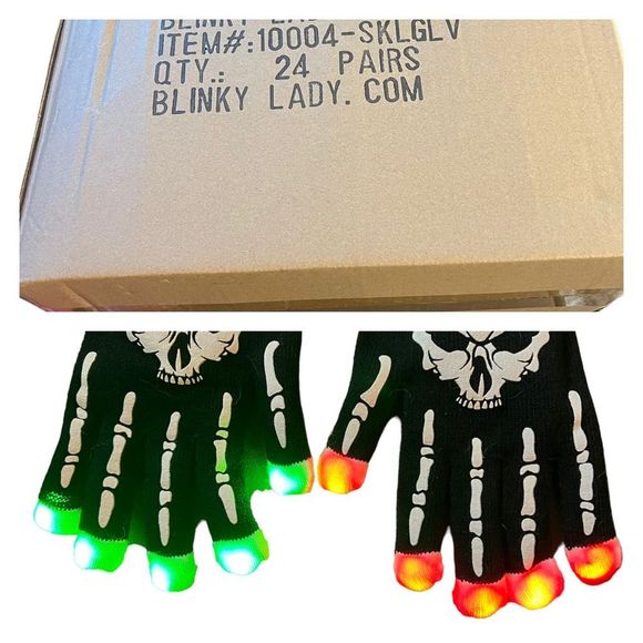 Light-Up Skull Gloves Adult One Size Fits Most Replaceable Batteries Case Of 24 - Picture 1 of 13